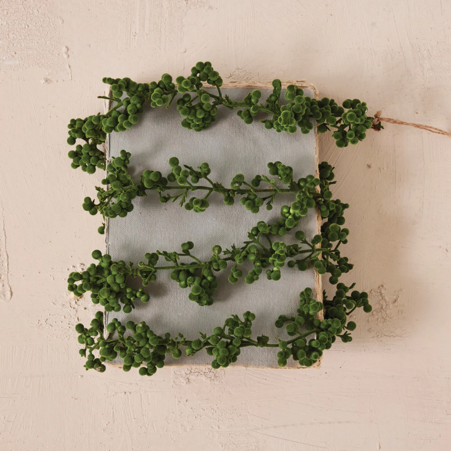 Green Flocked Ball Garland