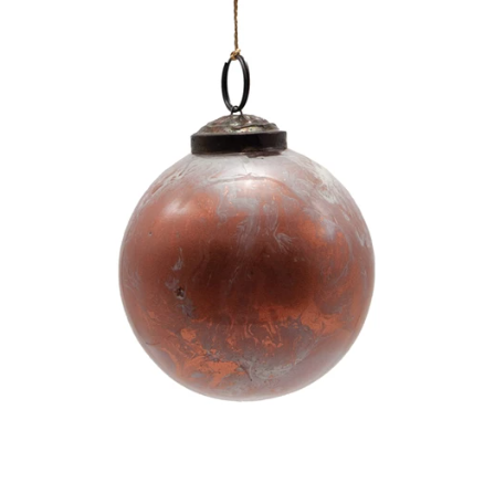 Marbled Cream + Copper Glass Ornament