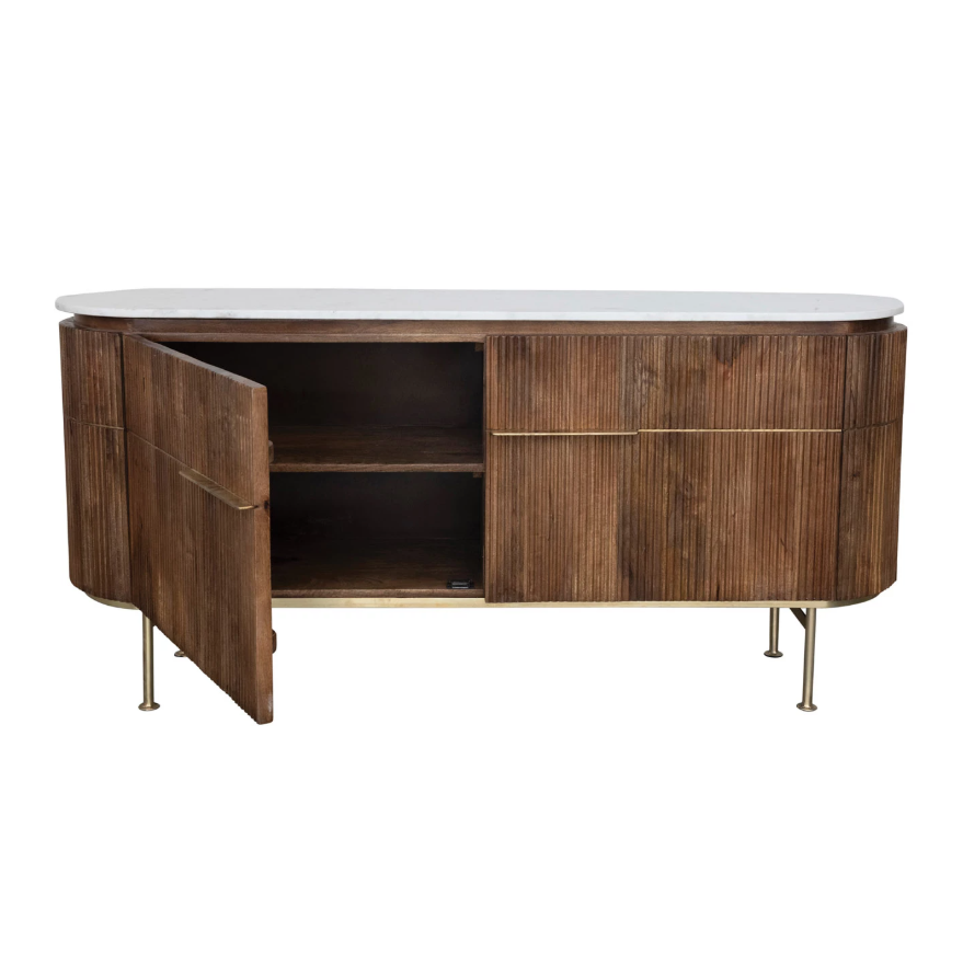 Mango Wood Console w/ Marble Top