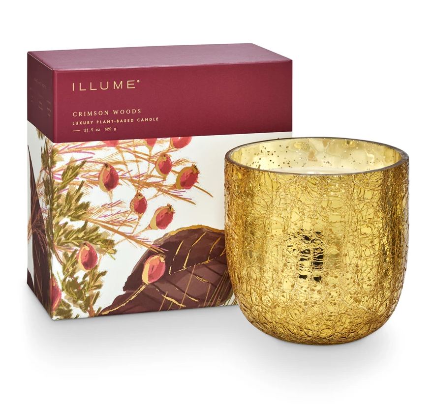 21.5oz Crimson Woods Crackle Glass Candle