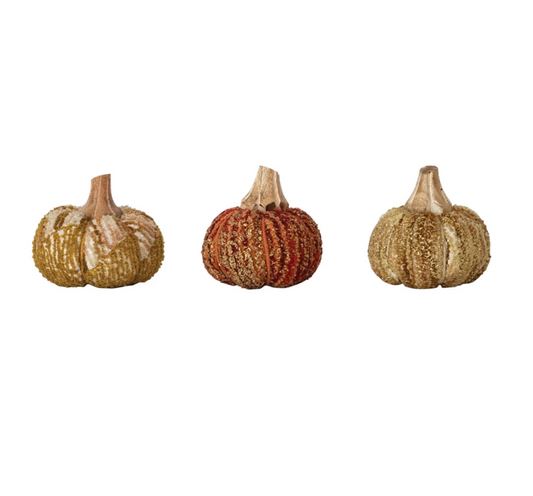 Chenille & Mango Wood Pumpkin