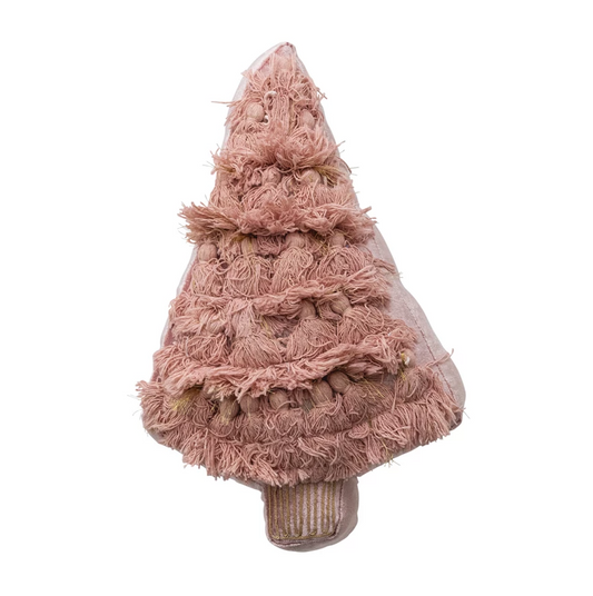 Pink + Gold Tree Pillow w/ Fringe