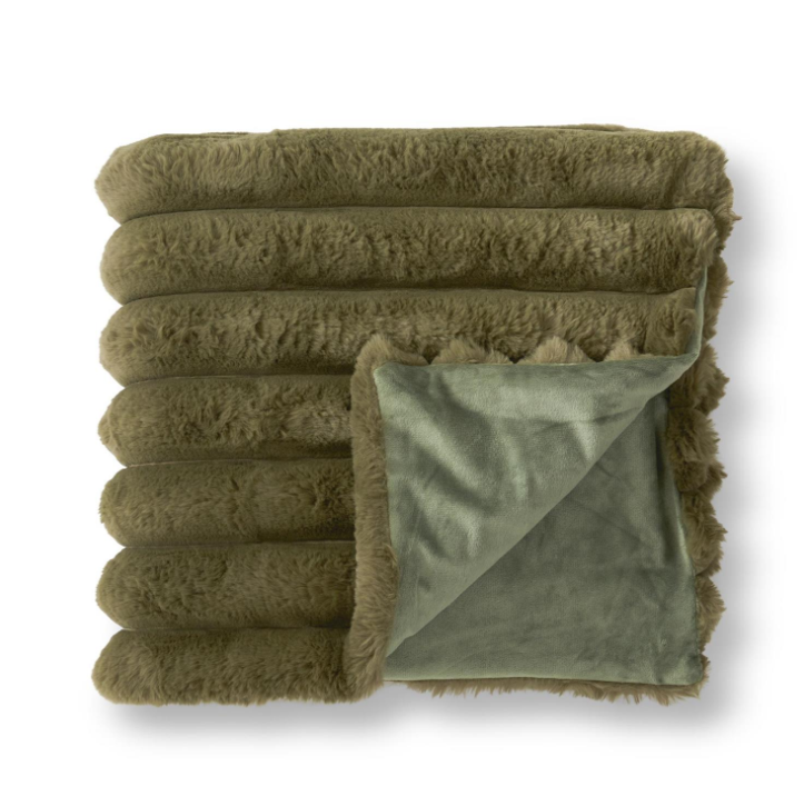 60" Green Vegan Fur Throw