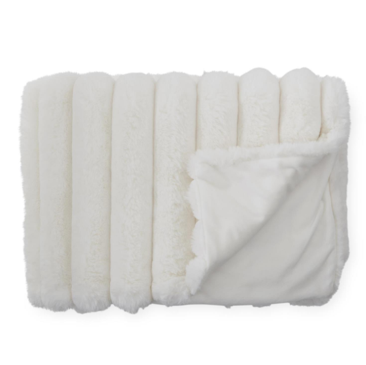 60" Cream Vegan Fur Throw
