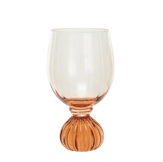Pink Ribbed Footed Wine Glass