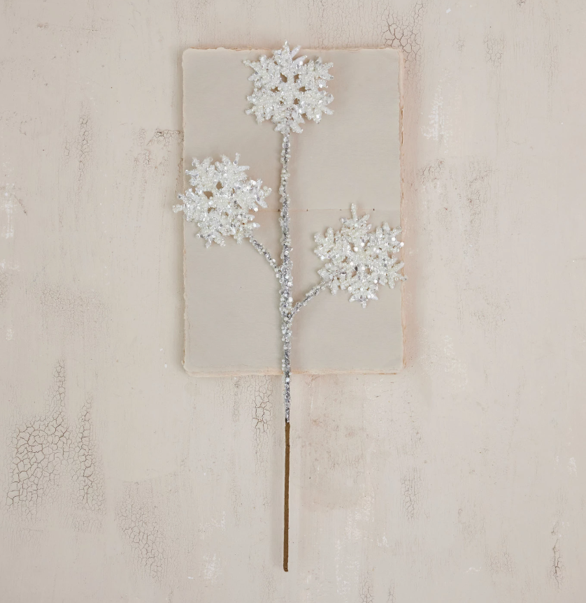 Glitter / Faux Pearl Snowflake Stem