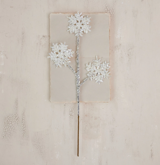 Glitter / Faux Pearl Snowflake Stem