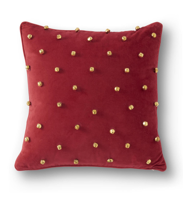 Gold Bell Red Velvet Pillow