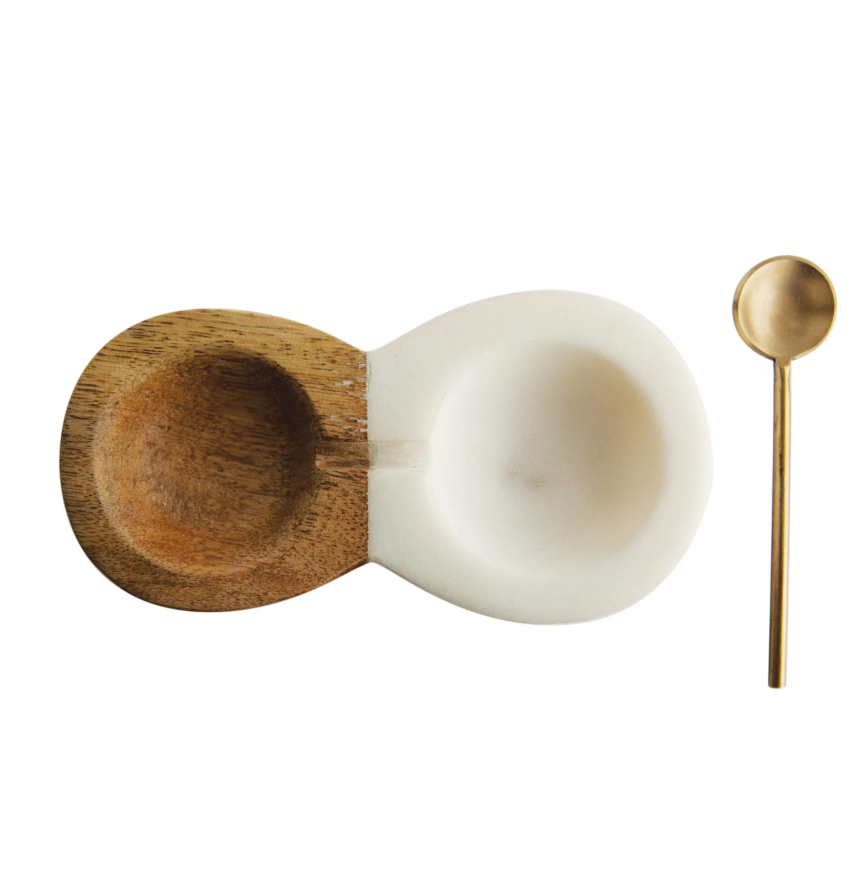 Wood + Marble Pinch Pots w/ Brass Spoon