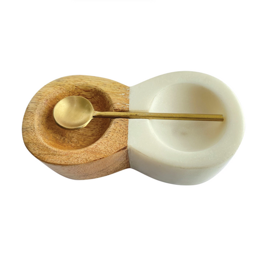 Wood + Marble Pinch Pots w/ Brass Spoon