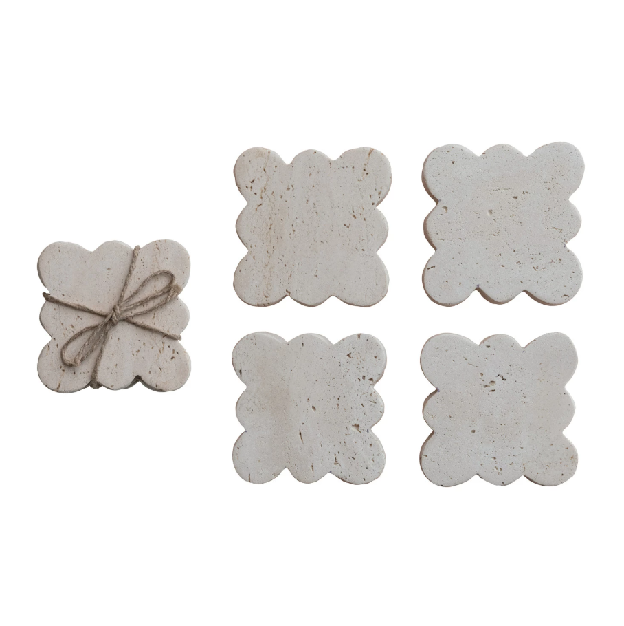 Scalloped Travertine Coasters - Set of 4