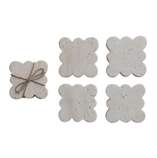 Scalloped Travertine Coasters - Set of 4