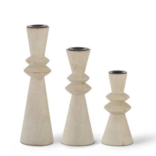 Mango Wood Ribbed Taper Holder - LG