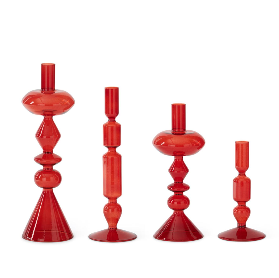 Handcrafted Red Glass Taper Holder - LG