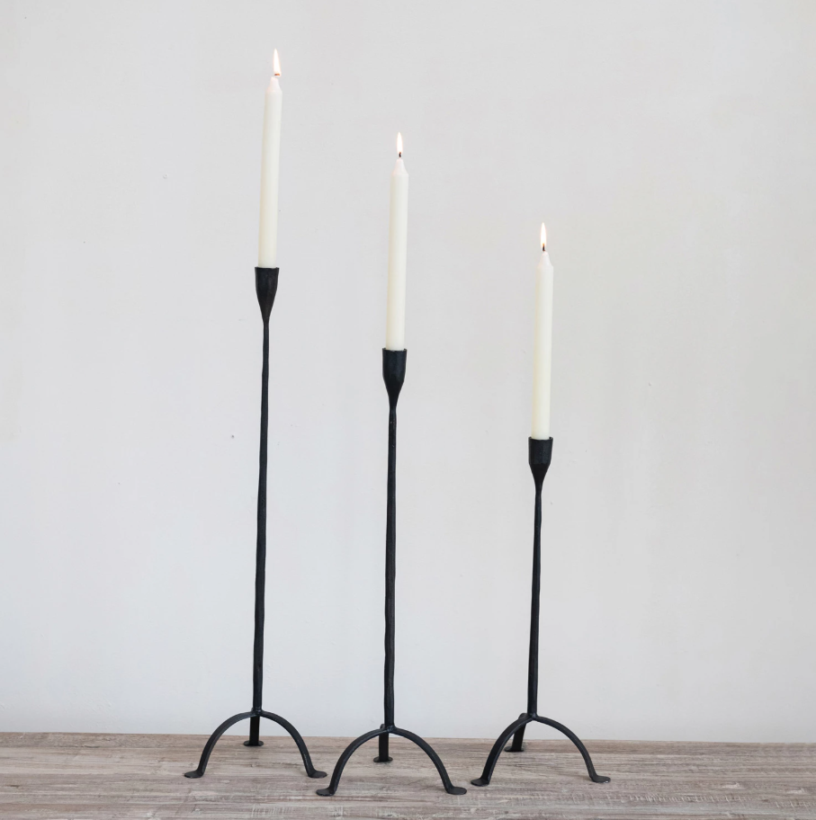 Hand-Forged Cast Iron Footed Taper Holder