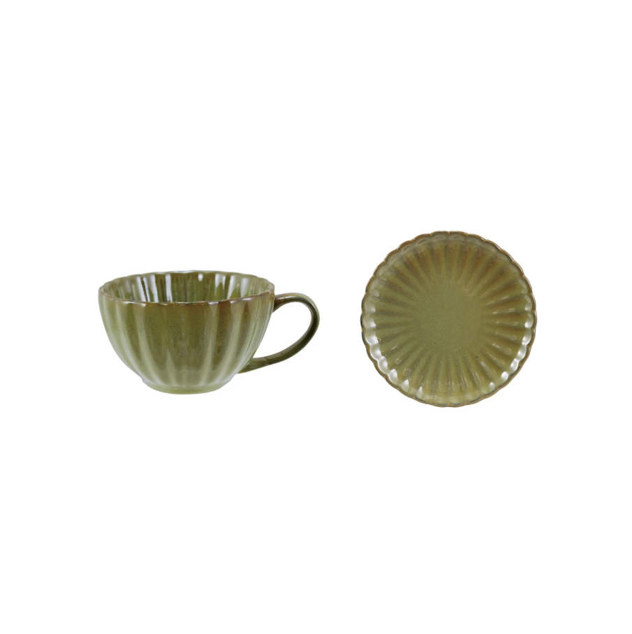Sage Ribbed Mug w/ Saucer