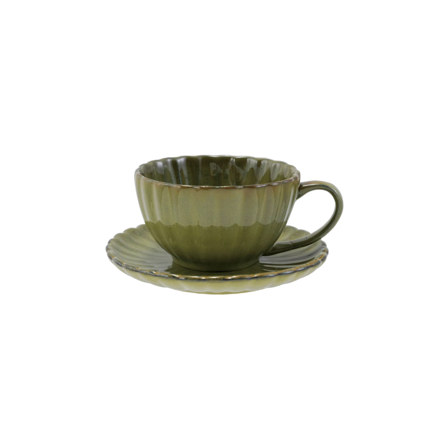 Sage Ribbed Mug w/ Saucer