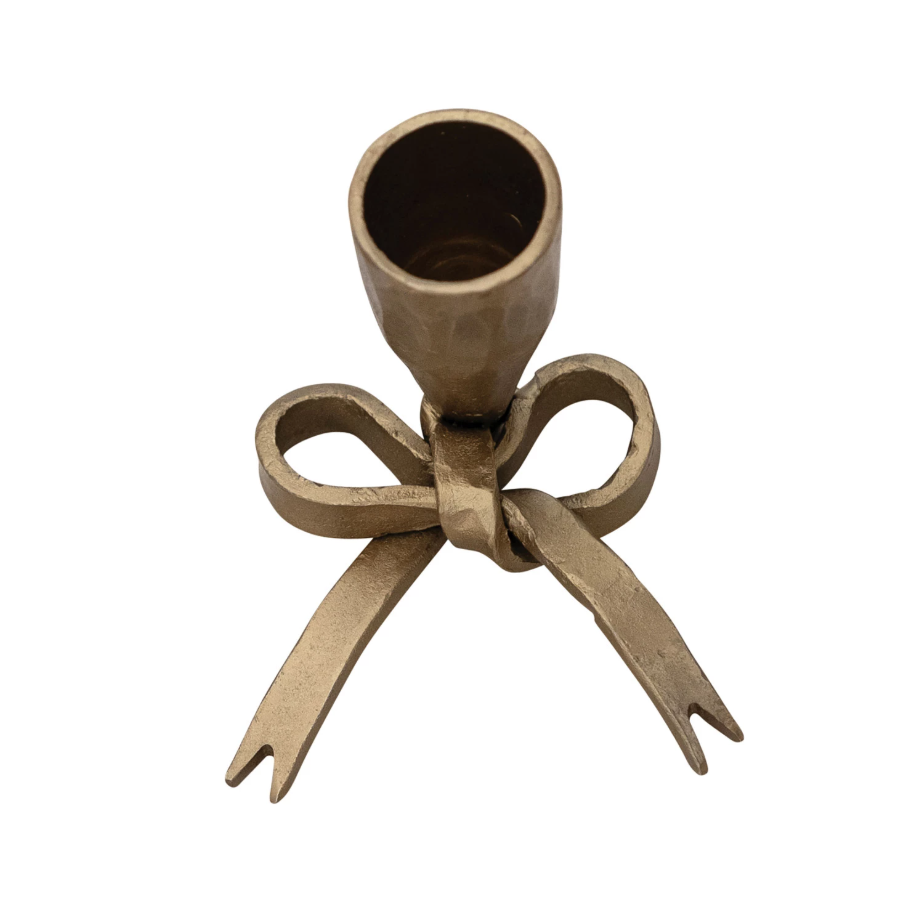 Antique Gold Hand-Forger Iron Bow Taper Holder