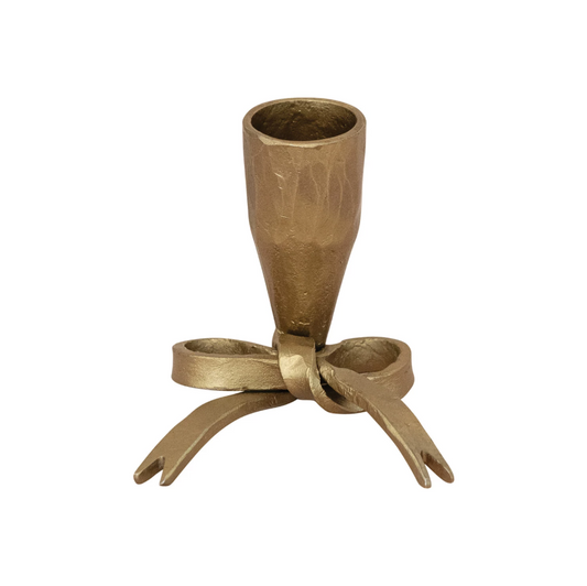 Antique Gold Hand-Forger Iron Bow Taper Holder