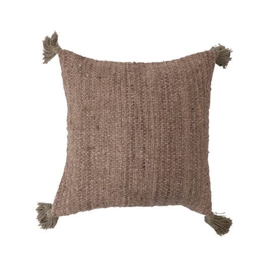 18" Woven Cotton Pillow w/ Tassels
