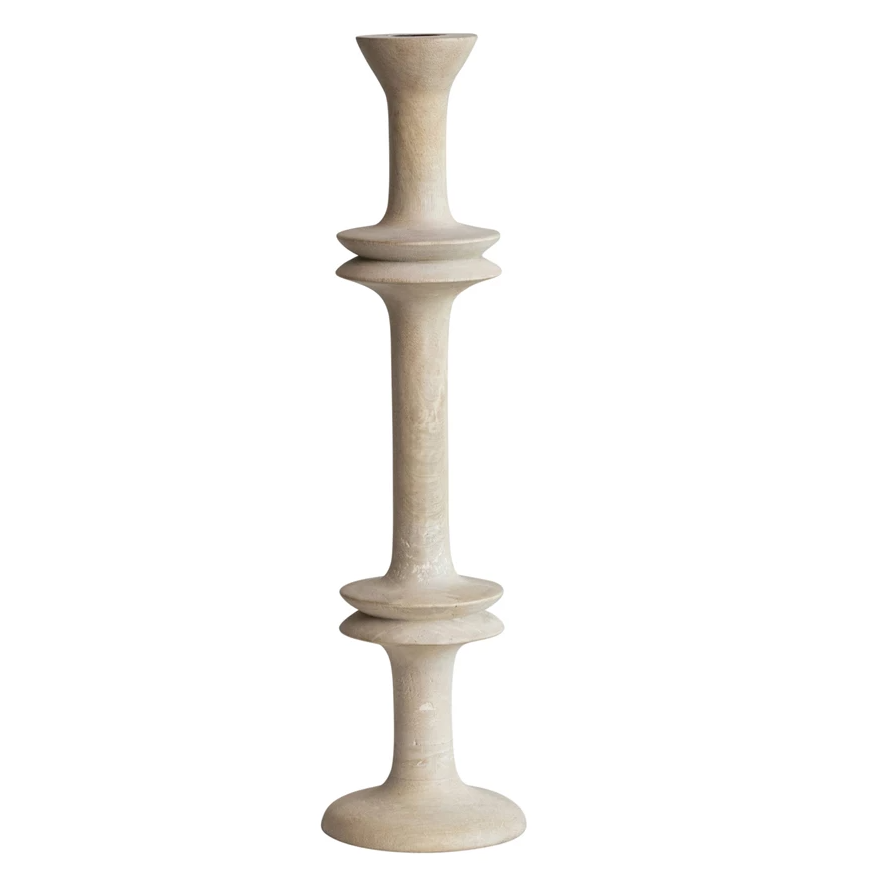 Carved Mango Wood Taper Holder