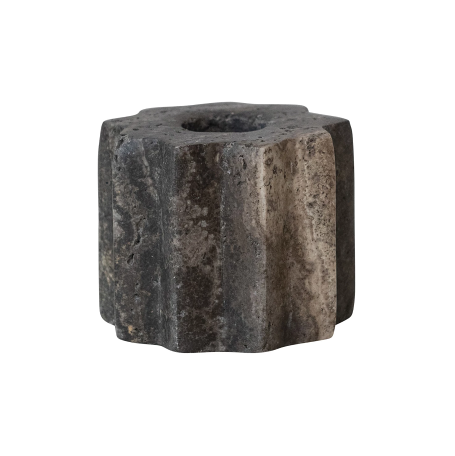 Grey Carved Travertine Taper Holder