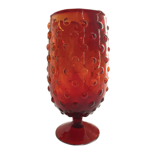 12oz Red Hobnail Stemmed Glass
