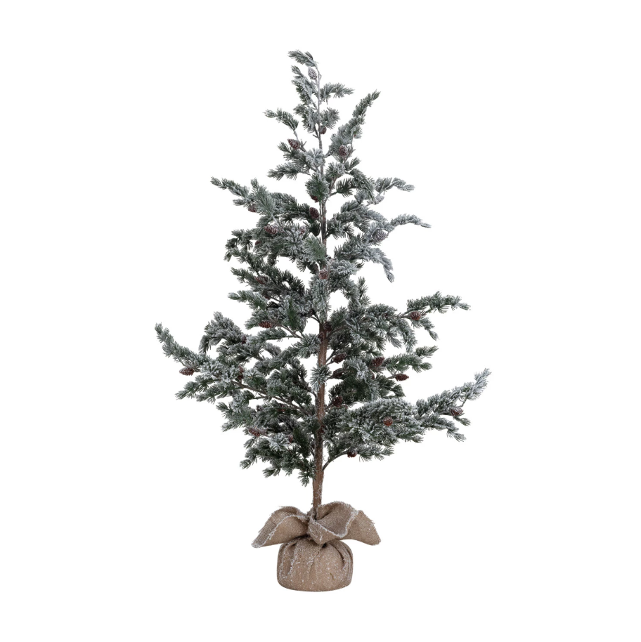 59" Snowy Evergreen Tree in Burlap Sack