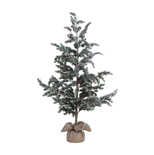 59" Snowy Evergreen Tree in Burlap Sack