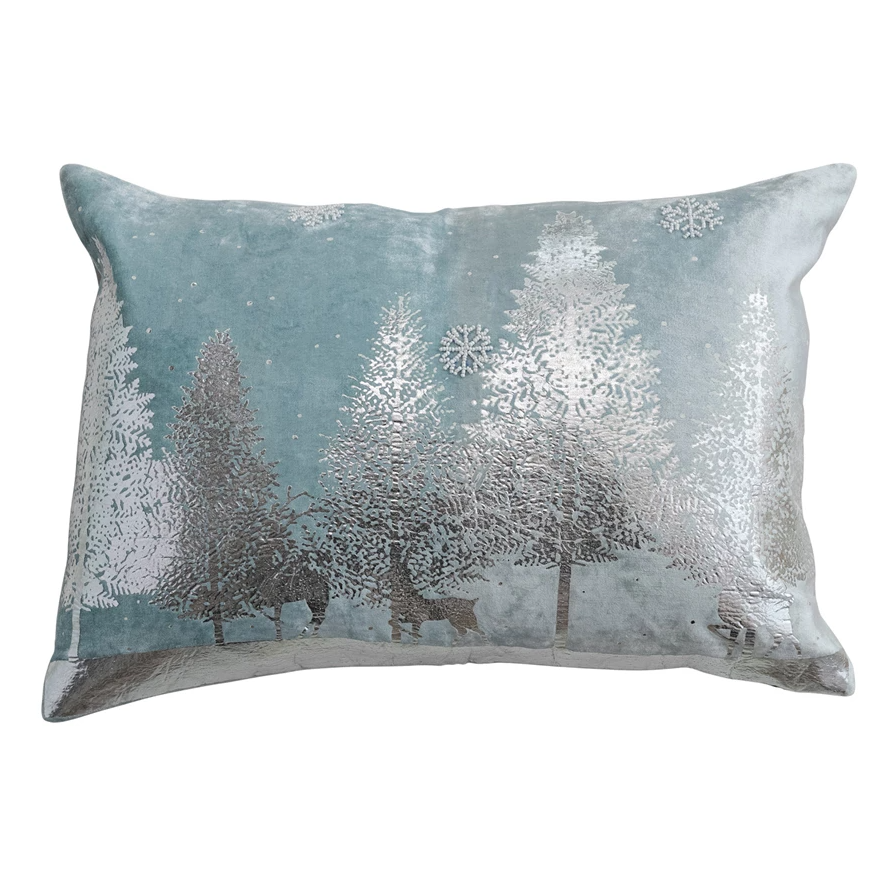 Tree/Snowflake Velvet/Beaded Lumbar Pillow