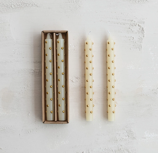 Taper Candle w/ Gold Dots - SET OF 2