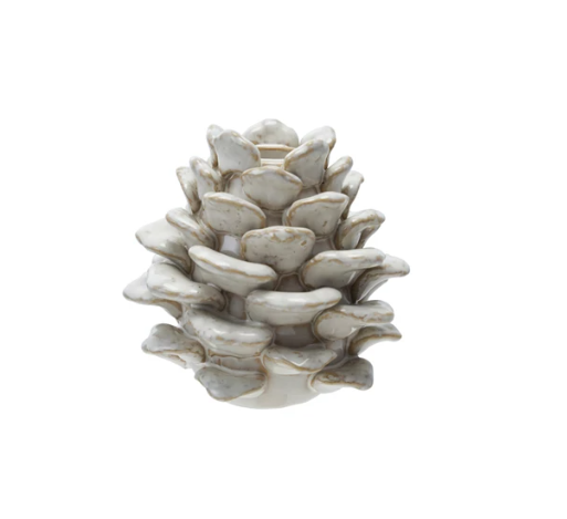Cream Stoneware Pinecone Taper Holder