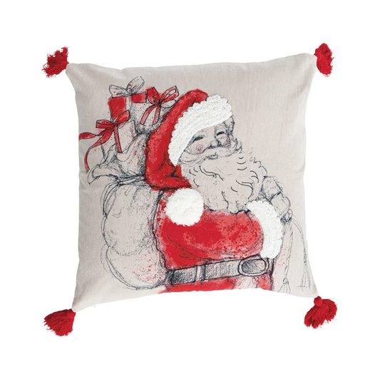 20" Santa Pillow w/ Pom Poms & Tassels