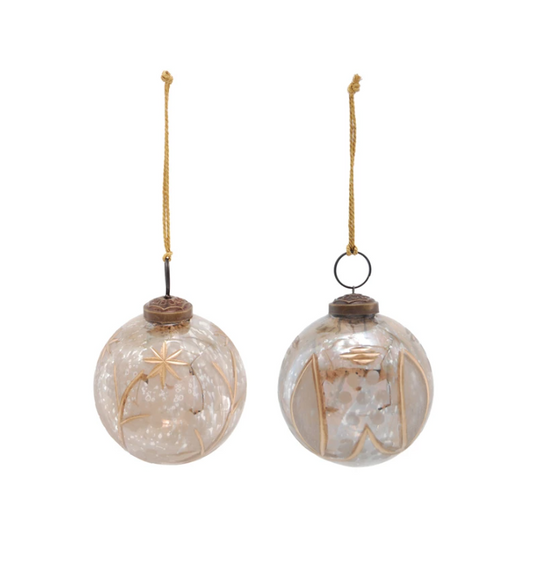 Etched Mercury Glass Ball Ornament - 2 STYLES