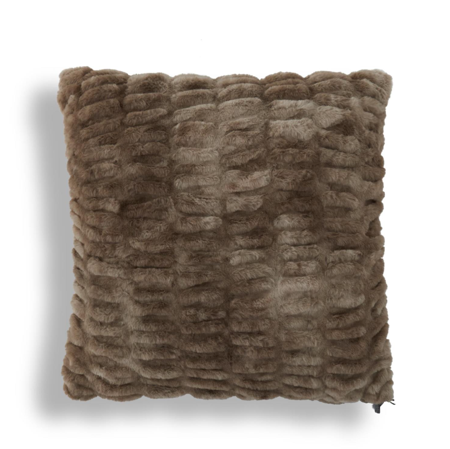 24" Brown Ribbed Faux Fur Pillow