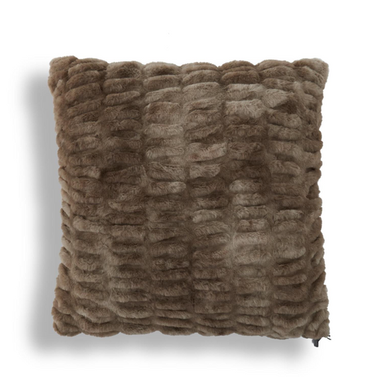 24" Brown Ribbed Faux Fur Pillow