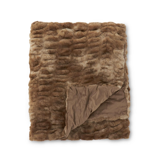60" Brown Ribbed Faux Fur Throw Blanket