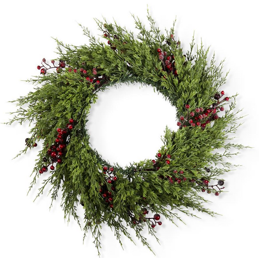30" Cypress Pine & Iced Berry Wreath