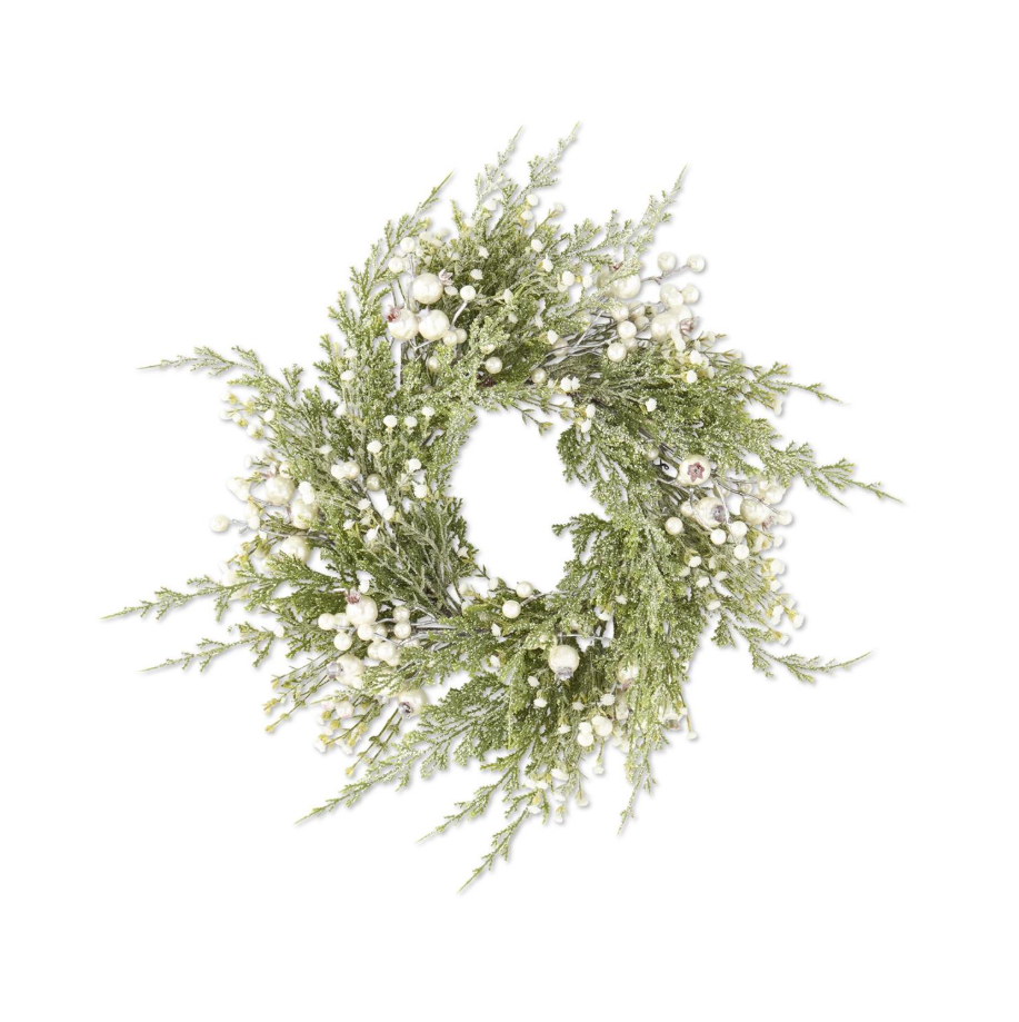 22" Snowy Cypress Pine Candle Ring
