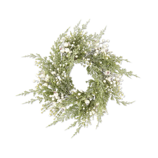 22" Snowy Cypress Pine Candle Ring