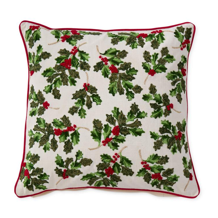 20" Cream Holly/Berries Pillow