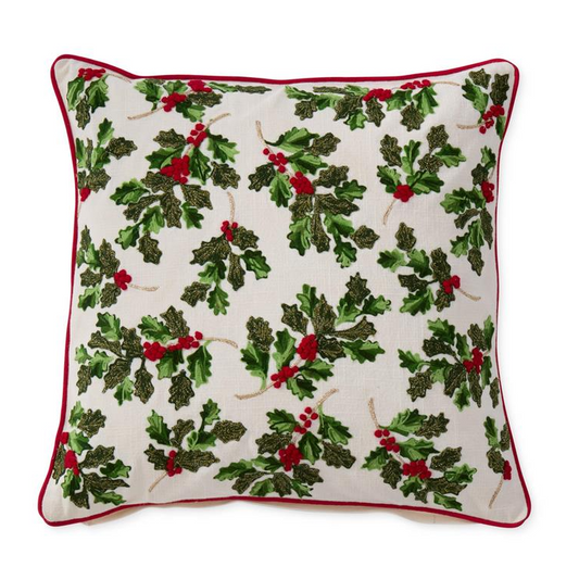 20" Cream Holly/Berries Pillow