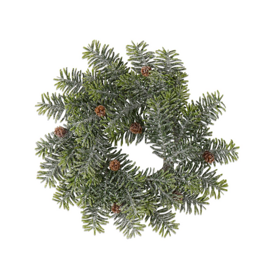 13.5" Frosted Hemlock w/Pinecones Candle Ring