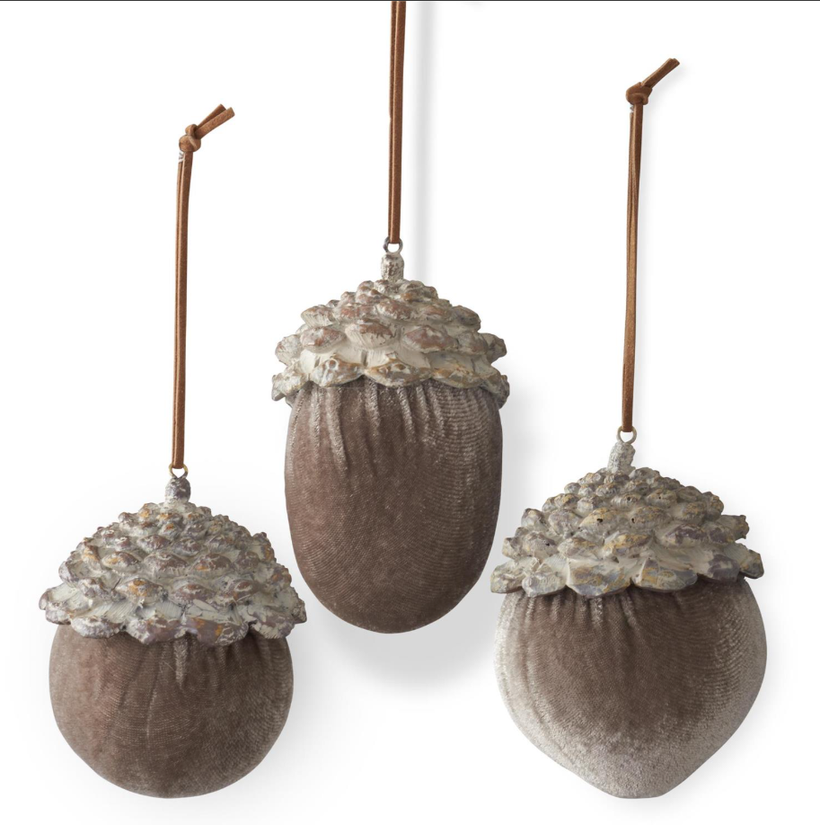 Brown Velvet Resin Acorn Ornament