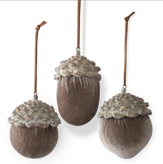 Brown Velvet Resin Acorn Ornament