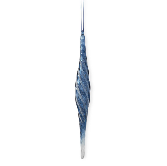 Blue/White Glittered Glass Icicle Ornament