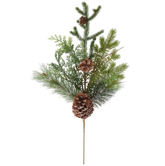 Flocked Mixed Pine & Pinecones Stem