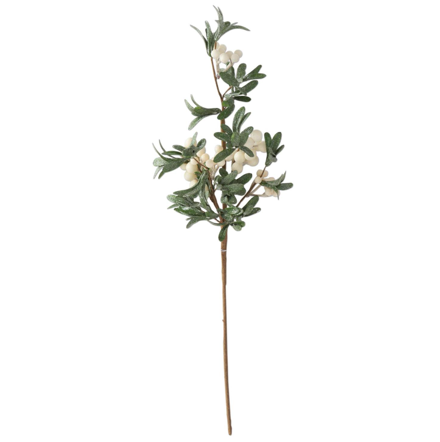 Glittered Leaf Stem w/White Berries