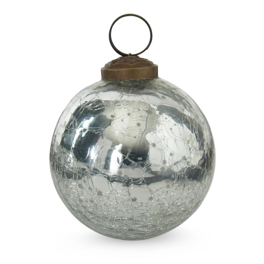 3" Silver Crackled Glass Ornament