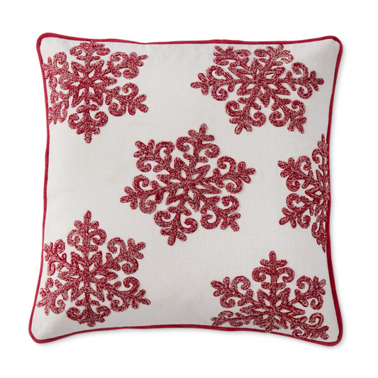 18" Red & Cream Embroidered Pillow